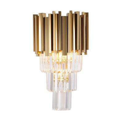 China Simple Modern Nordic Design Sconce Hotel Bedside Stainless Steel Gold Crystal Wall Lamp Fit Luxury Lighting New for sale