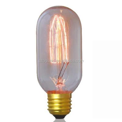 China Nostalgic T45 Clear Incandescent Edison Style Light Bulbs Spiral Brass Filament Vintage Metal Tubular Lamp Bulbs for sale