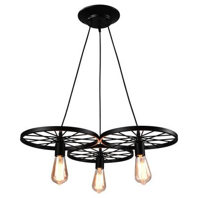 China Office Home Decorative Glass 3 Bulb Wheel Chandelier Iron Ceiling Light for sale