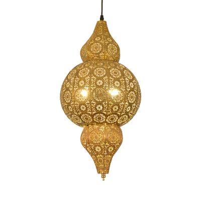 China Contemporary Hot Sale Retro Hanging Gold Metal Pendant Lamps Moroccan Indoor Decorative Lamps for sale