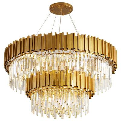 China Modern Oriental Factory Crystal Chandelier Golden Stainless Steel Luxury Pendant Lamp for Restaurant Hotel for sale