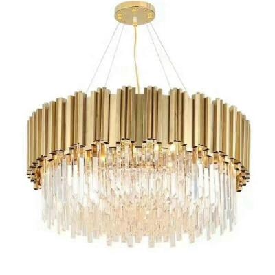 China Zhongshan Manufacturer Luxury Crystal Chandelier Golden Stainless Steel Modern Pendant Lamp for Living Room for sale