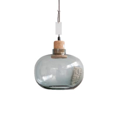 China Modern Indoor Hanging Blown Glass Cover Modern Lamp Hand Blue Pendant Light With Wooden Lamp Socket for sale