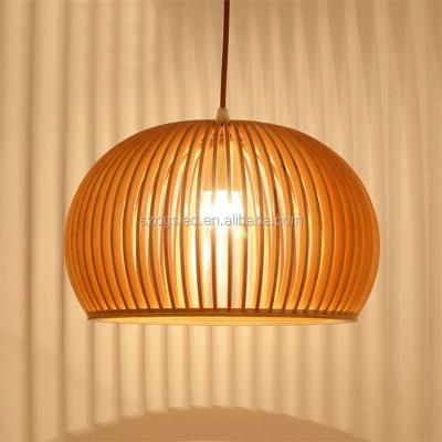 China Woody Lighting E27 230V Creative Design Contemporary European Bowl Type Wooden Pendant Lamp Light Fixture For Cafe for sale