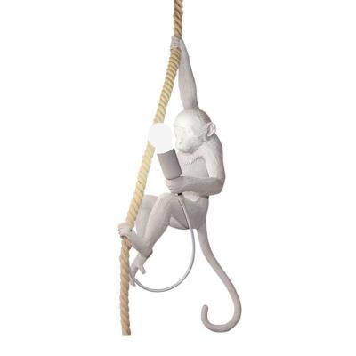 China Contemporary Modern White Cute Light Fixture E26 110V White Cute Bulb Monkey Home Decor Pendant Lamp with Hemp Rope Wire for sale