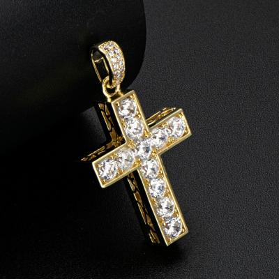 China Religious Cross Pendant With Elements Infinite Solid Zircon 14K Yellow Gold Iced Out Religious Hip Hop Jewelry Gift for sale