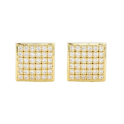 China Hiphop Mic Pave Square Stud Earrings For Mens Womens Solid 10K Yellow Gold Zircon Hip Hop Iced Out Ear Studs Jewelry Gifts for sale