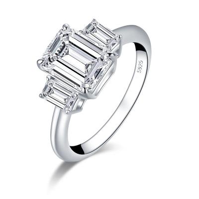 China 3 Lead Free Ring Shiny Emerald Cut Stone 925 Sterling Silver Diamond Engagement Ring Created by CZ for Women for sale