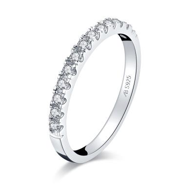 China Lead Free Sterling Silver Half Eternity Bands for Engagement Stackable Cut Round Women's 1.7mm Zircon Ring Wedding Band for sale