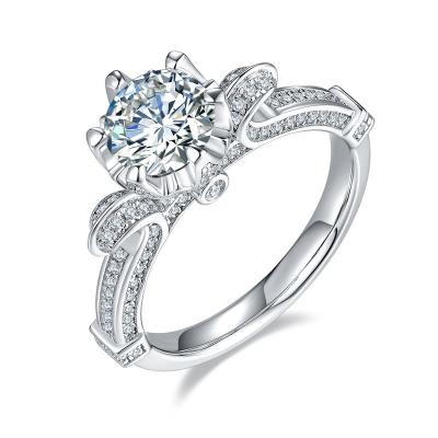 China 1ct D Color Round Cut Moissanite Lead Free Luxury Rings For Women Sterling Silver Engagement Promise Ring Jewelry Gift for sale