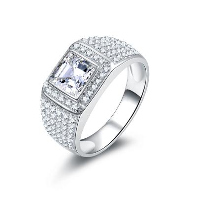 China Lead Free Square Male Princess Cut 1.5ct Created Diamond Ring 925 Sterling Silver Jewelry CZ Engagement Wedding Band Rings For Men's Gift for sale