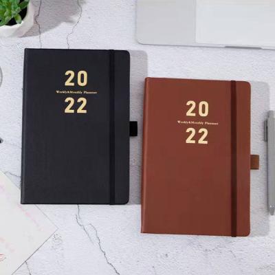 China New 2022 Hardcover Book Monthly Weekly Daily Agenda Planner Customized PU Leather Notebook Planner With Logo for sale