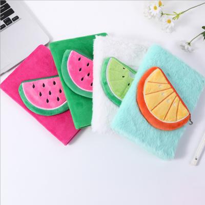 China 2022 new cute hardcover book fruit plush travel diary plush notebook for promotion for sale