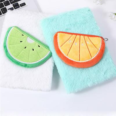 China 2022 China factory cheap custom hardcover new fruit plush travel diary cute plush notebook for promotion for sale