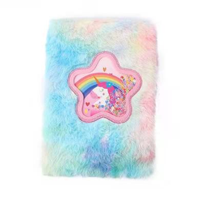 China Hardcover Customized 2022 New Girl Cartoon Gift Gradient Color Unicorn Cute Plush Notebook Student Sequins Diary for sale