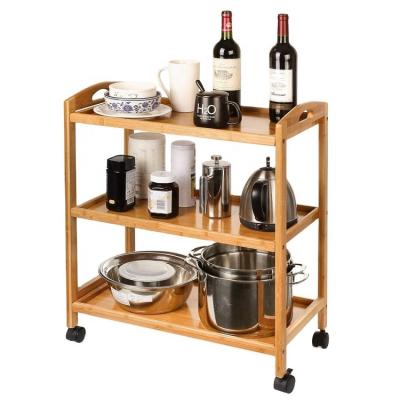 China BAMBOO Bamboo Removable 3-Tier Kitchen Storage Cart , Slim Slide Out Pantry Rolling Shelf for sale