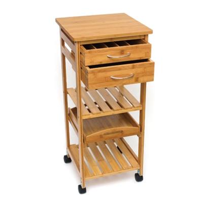 China Natural Color BAMBOO 6 Tier Storage Rack With Drawers And Tray Bamboo Kitchen Serving Trolley Cart for sale