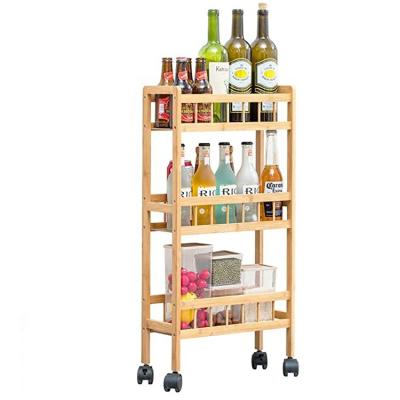 China Slim Kitchen Furntiure Slide Out Pantry Shelf Bamboo Kitchen 3-Tier Removable Rolling Storage Cart for sale