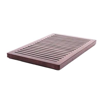 China Sustainable Walnut Bathroom Shower Bamboo Wood Bath Mat With Anti Slip Silicone Accessories for sale