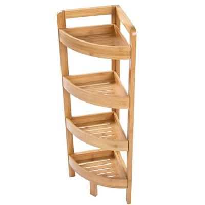 China Wholesale Sustainable 100% Natural Bamboo 4 Tier Storage Corner Shelf For Bathroom for sale