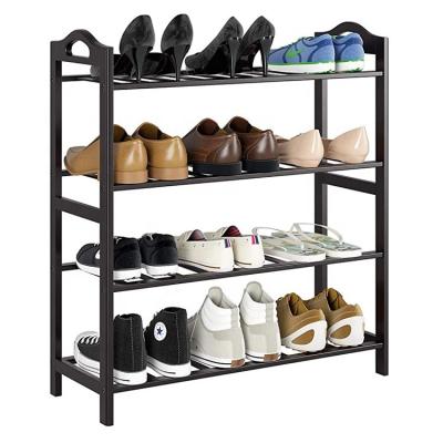 China Dismantled Dark Bamboo 4-Tier Rack, Organizer Entryway Shoe Storage Brown Shelf Shoe Rack for sale