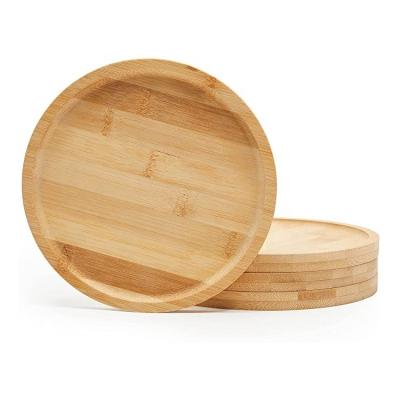 China 4 Pack Viable Indoor Home Decor Plant Saucer Bamboo Tray For 6-7 Inch Round Pot for sale