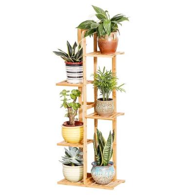 China Viable Bamboo Potted Plant Rack 5 Tier 6 Flower Pot Holder Shelf Planter Multiple Display Shelving for sale