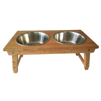 China Automatic Adjustable Bamboo Raised Dog Bowl Feeding Station For Large Dogs for sale