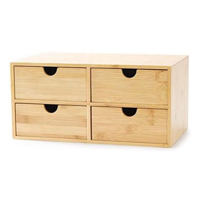 China Viable Natural Bamboo Wood Wooden Drawer Storage Organization Table Box with 4 Drawers for sale