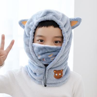 China COMMON Knitted Hat Bib Mask Hat Cartoon Plush Knit Winter Hats And Scarf In One Size for sale