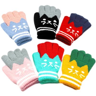 China Keep Winter Warm Kitten Student Finger Imitation Cashmere Warm Knitted Gloves Love Cartoon Gloves Children's Gloves for sale