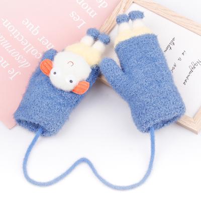 China Keep Warm Cartoon Plush Winter Ski Children's Lamb Neck Hanging Gloves Kids Warm Gloves Baby Mittens for sale