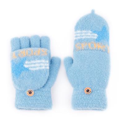 China Keep Warm Winter Children's Half Finger Flip Wool Student Lettering Plush Warm Open Finger Gloves Half Finger Knitted Gloves Children Glove for sale