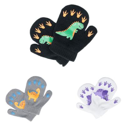 China Keep Warm Children's Cute Cartoon Dinosaur Pattern Plush Thickened Baby Winter Gloves Knit Cotton Knitted Glove Winter Warm for sale