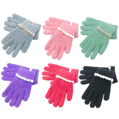 China Keep Warm Thickened Gloves Knitted Logo Knit Mittens Winter Warm Children's Plush Lace Student Boys and Girls Gloves for sale