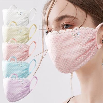 China Korean Friendly Breathable Rhinestone Gauze Double Cotton Lace Hollow Mesh Washable Mask Embroidered Butterfly Skin Washable and Reusable Face Mask for sale