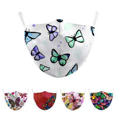 China Hot Selling Dustproof Washable Breathable Face Mask Reusable Washable Skin Friendly 3D Printed Butterfly Color Face Mask for sale