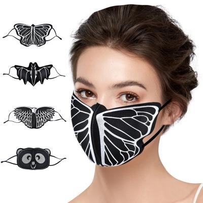 China Washable and Reusable Fashionable Cool Skin Friendly Cosplay Printed Butterfly Wings Funnny Halloween Black Face Mask Layer Bat Air Print Animal Mask for sale