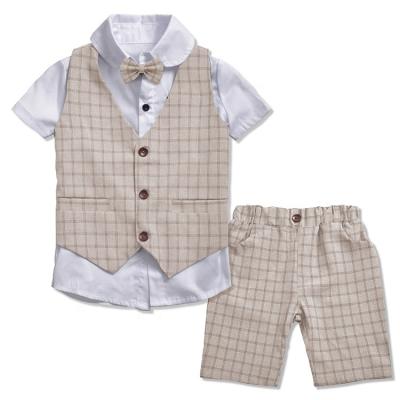 China 2021 Formal Kids Clothing Shirt Checked Vest Shorts 3 Piece Outfit Suits Kids Summer Wear Clothes Boys Clothing Set for sale