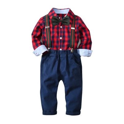 China European And American Style Kids Fall Clothing Children Clothes Suits Boy's Long Sleeve Checked Shirt And Pants Outfit Two Piece Clothing Sets for sale