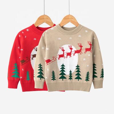 China Keep Warm 2021 Kids Clothes Autumn Winter Apparel Unisex Tops Baby Knitted Jumper Elk Christmas Tree Graphic Boy and Girls Sweaters for sale