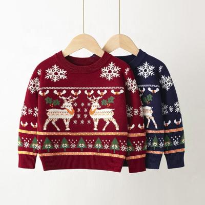 China Keep Warm Baby Christmas Coat Rack Snowflake Elk Knitted Sweaters 2021 Jumper Fall Long Sleeve Tops Autumn Winter Apparel For Kids for sale