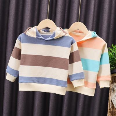 China 2021 New Autumn Regular Apparel Trendy Clothes Knit Wholesale Toddler Boy Long Sleeve Sweatshirt Girl Tops Striped Unisex Kid Hoodies for sale