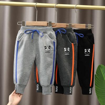 China Keep Warm Winter Clothes For Kids Children Bottom Clothes Gray Black Knitted Trousers Thick Fleece Striped Sport Tracksuit Toddler Sweatpants for sale