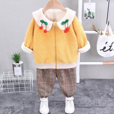 China Casual Kids Fall Winter Knit Clothing 2021 Fleece Suits Cute Outfits Jacket And Sweatpants 2 Piece Baby Clothing Set for sale