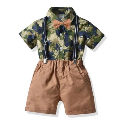 China Casual Baby and Kids Party Wear Summer Clothes Short Dress Dinosaur Shirt and Short Pairs Clothes for Toddler Boys Clothing Sets for sale