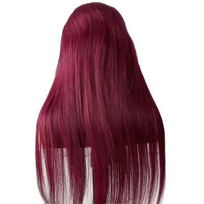 China 100% Virgin Hair Straight Virgin Hair Brazilian Swiss Transparent Wine Red Wine Red Wig 99J Burgundy Long 24 Inches for sale