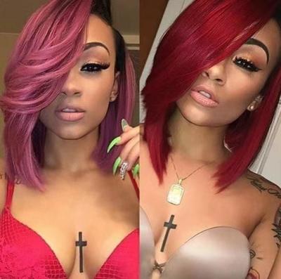 China Customized 100% Virgin Brazilian Hair 100% Human Hair Full Lace Wig Transparent Red Hair 99J Burgundy Wigs for sale