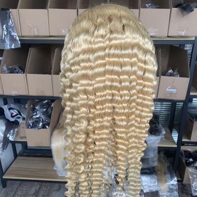 China Wholesale Remy Virgin Human Hair Water Wave 150 180 200 Density 613 Blonde Color HD Lace Deep Wave Wig for sale