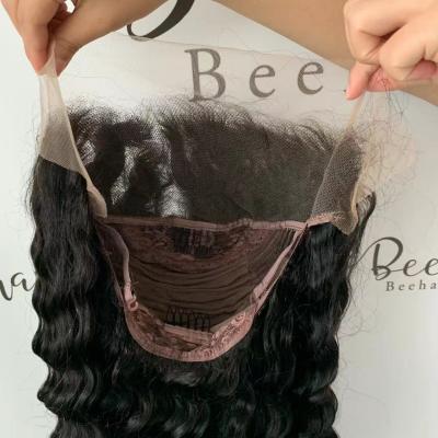 China Water Wave Bestselling Small Knots Transparent Lace Front Wig Pre Plucked Deep Wave Wigs for sale